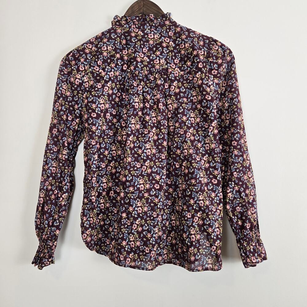 Loft Floral Mockneck Button Up Shirt Purple Multi XS - Picture 10 of 11